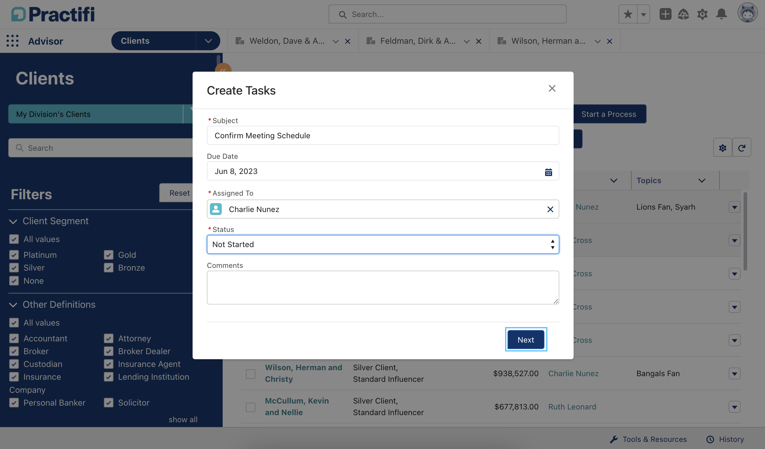 Creating tasks in bulk practifi success
